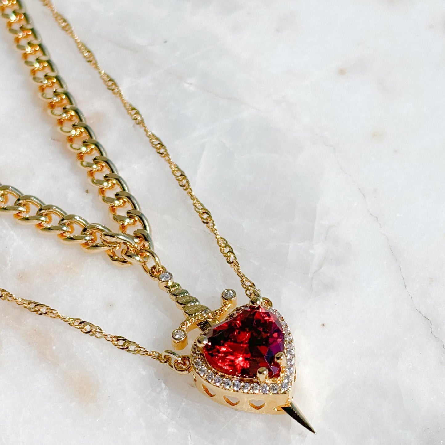 Heart Dagger Couple Necklace – Gothic Punk Red Rhinestone Gift Brand: aeac