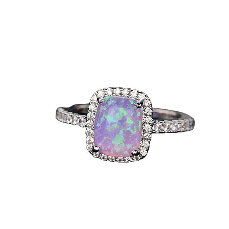 European And American Multi-color Pink Diamond Opal Ring Fashion Inlaid Zircon Simple Brand: aeac
