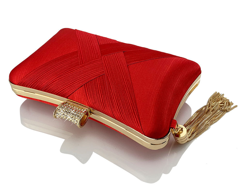 Fringed Metal Braided Diamond Buckle Banquet Evening Clutch Shoulder Bag Brand: aeac