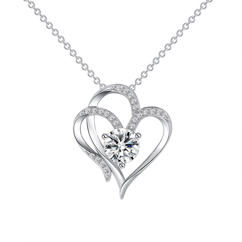 Zircon Double Love Necklace With Rhinestones Ins Personalized Heart-shaped Necklace Clavicle Chain Jewelry For Women Valentine's Day Brand: aeac