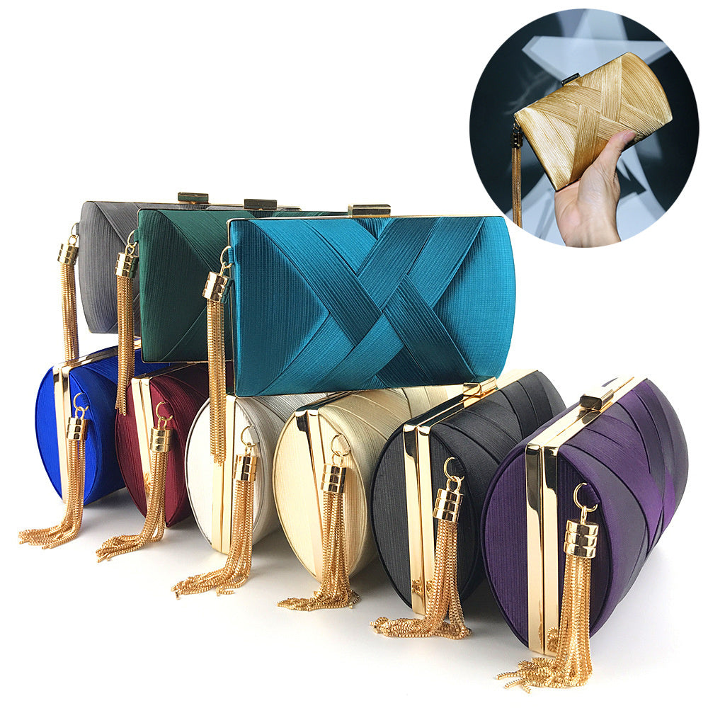 Fringed Metal Braided Diamond Buckle Banquet Evening Clutch Shoulder Bag Brand: aeac