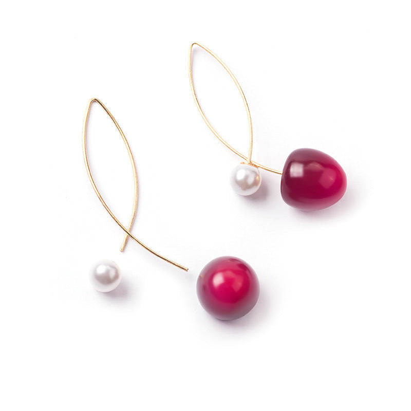 Artificial Red Gradient Cherry Cherry Pearl Earrings Brand: aeac