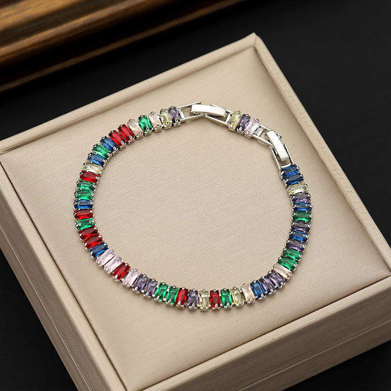 Rectangular Zircon Bracelet Extended Buckle Adjustable Length Tennis Chain Brand: aeac
