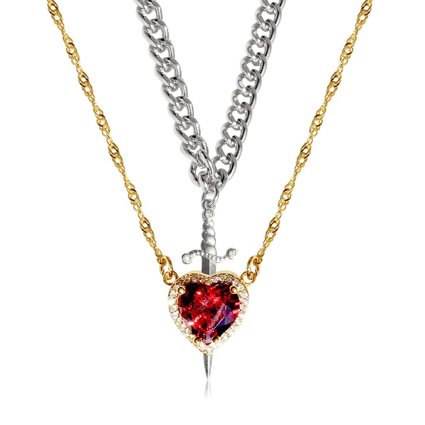 Heart Dagger Couple Necklace – Gothic Punk Red Rhinestone Gift Brand: aeac