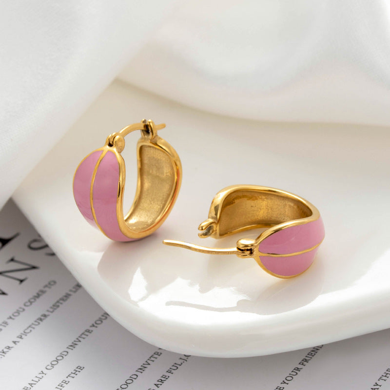 Titanium Steel Oil Painting Heart-shaped Round Stainless Steel Earrings Brand: aeac