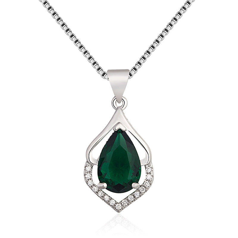 European And American Style New Colored Gems Water Drop Pendant Clavicle Chain Brand: aeac