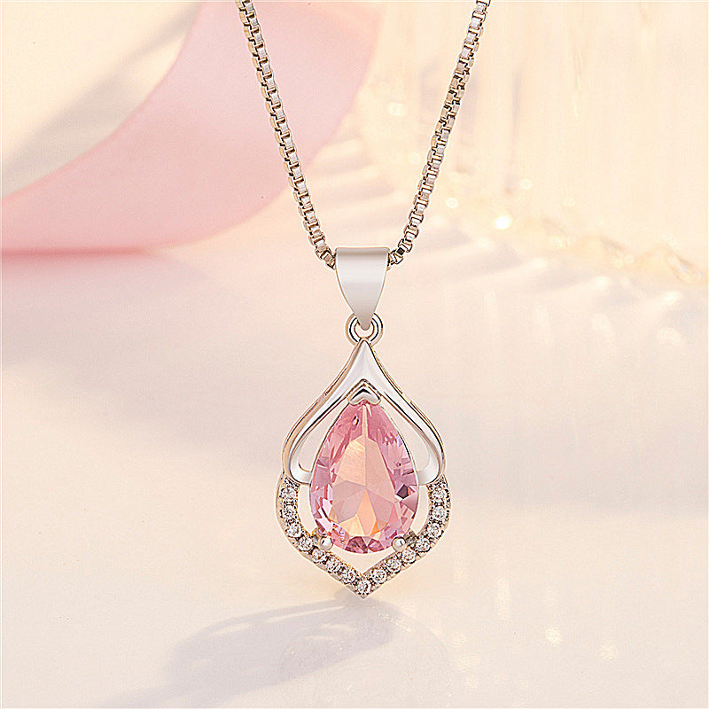 European And American Style New Colored Gems Water Drop Pendant Clavicle Chain Brand: aeac