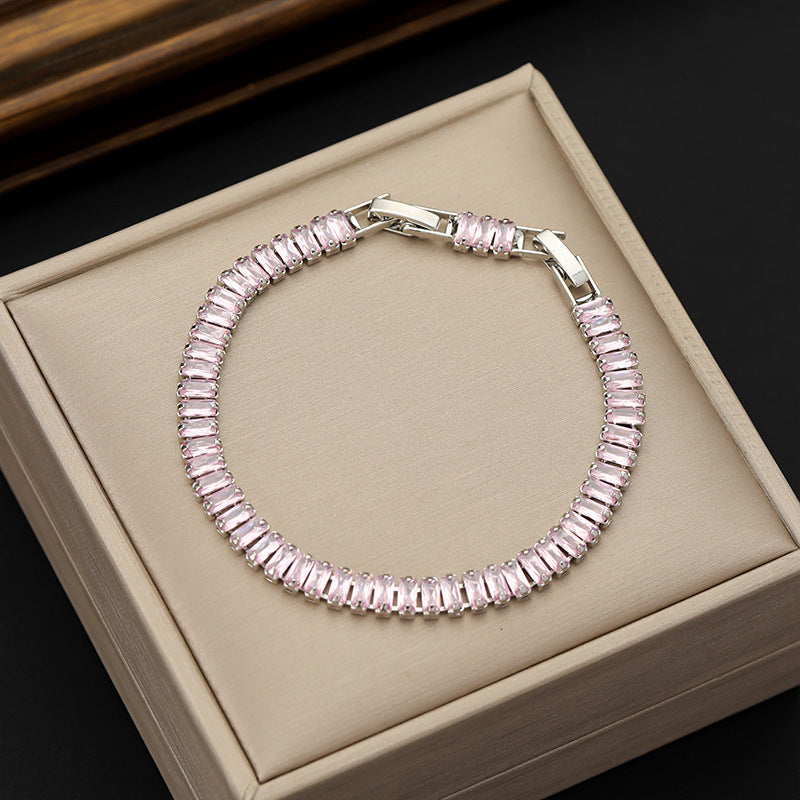 Rectangular Zircon Bracelet Extended Buckle Adjustable Length Tennis Chain Brand: aeac