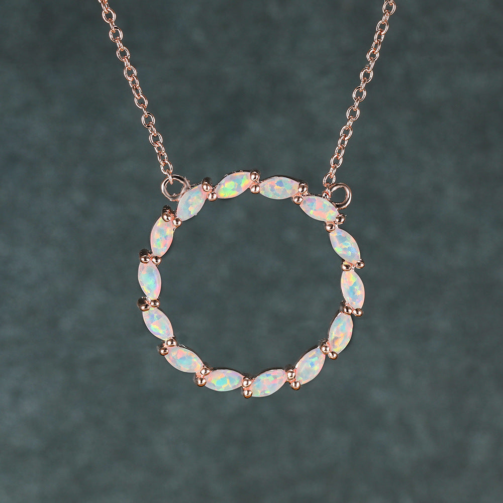 Platinum Opal Circle Pendant Necklace Lady Brand: aeac