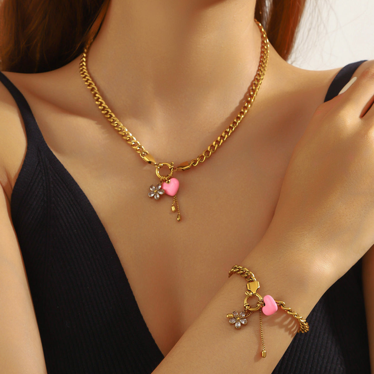 Tassel Stainless Steel Bracelet And Necklace Set Trendy Jewelry Brand: aeac