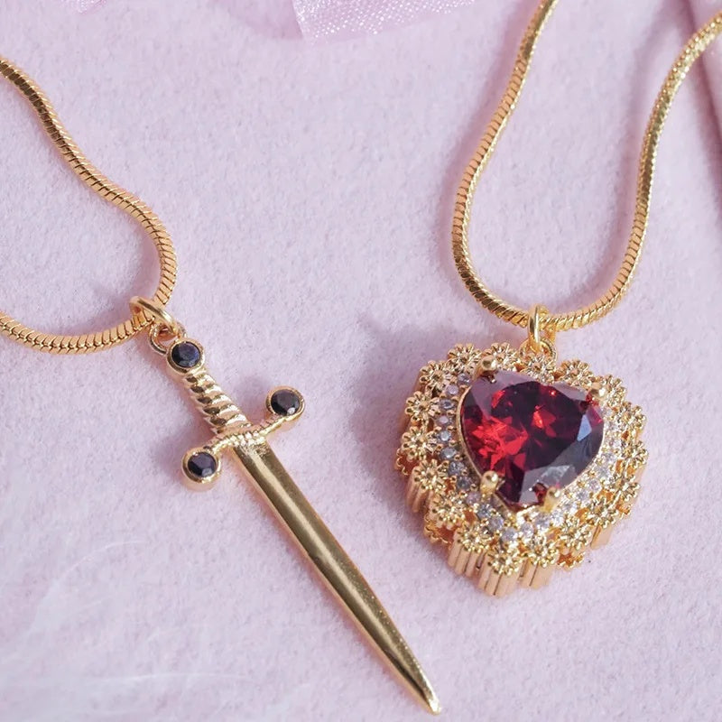 Heart Dagger Couple Necklace – Gothic Punk Red Rhinestone Gift Brand: aeac