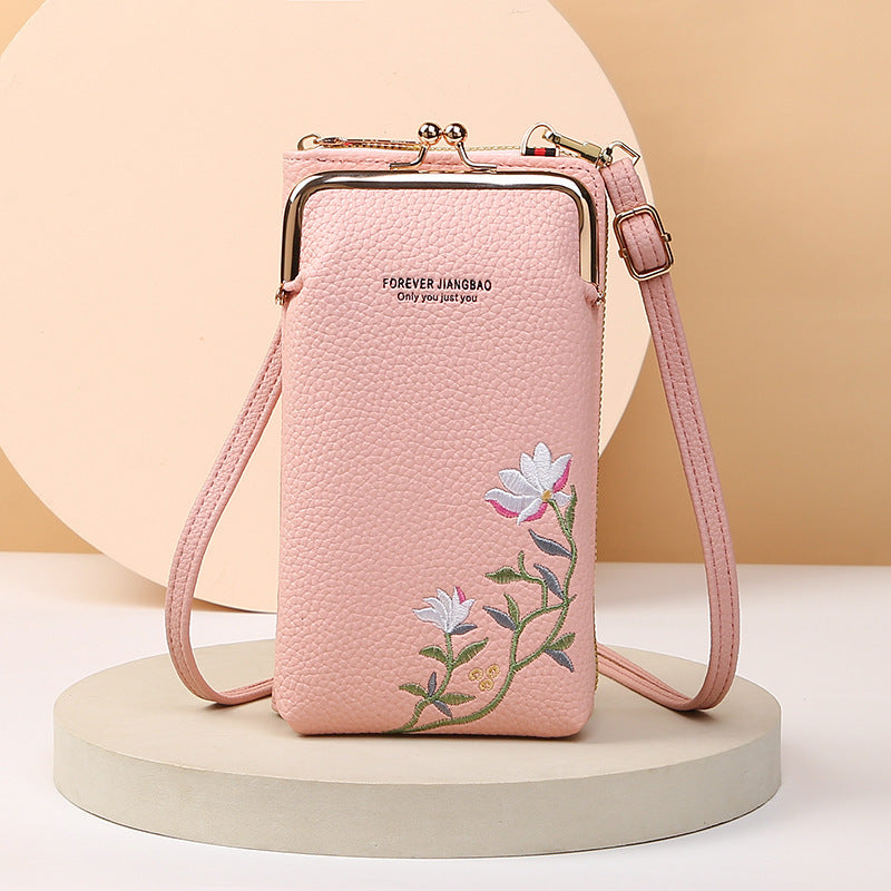 Flower Embroidery Phone Bag With Lock Buckle Outdoor Long Wallet Fashion Shoulder And Crossbody Bags Brand: aeac