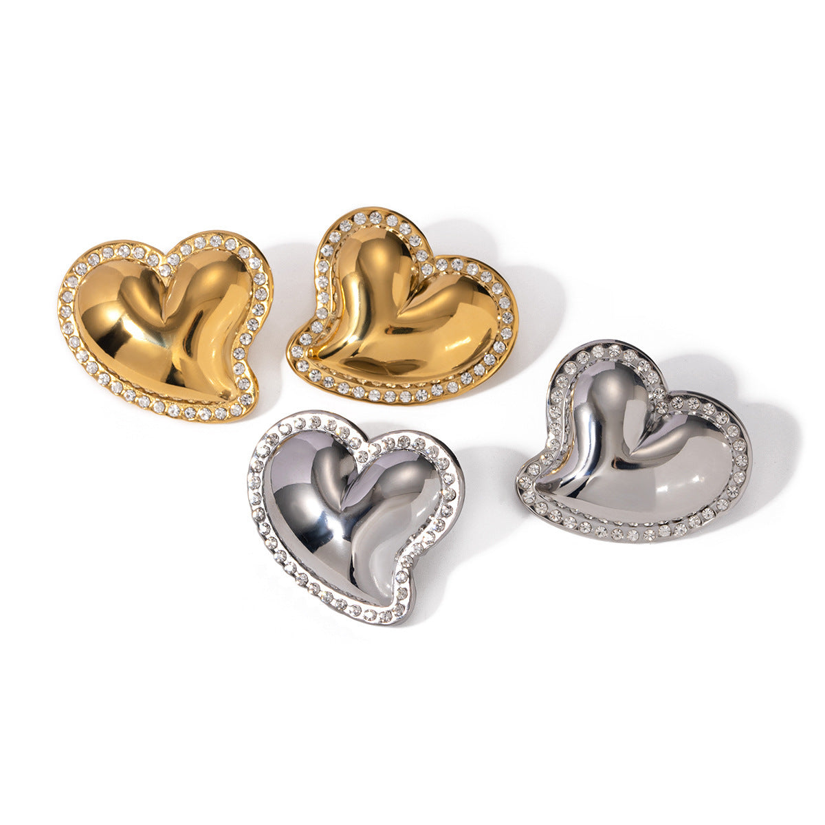 Stainless Steel Inlaid Rhinestone Twisted Heart-shaped Earrings Brand: aeac