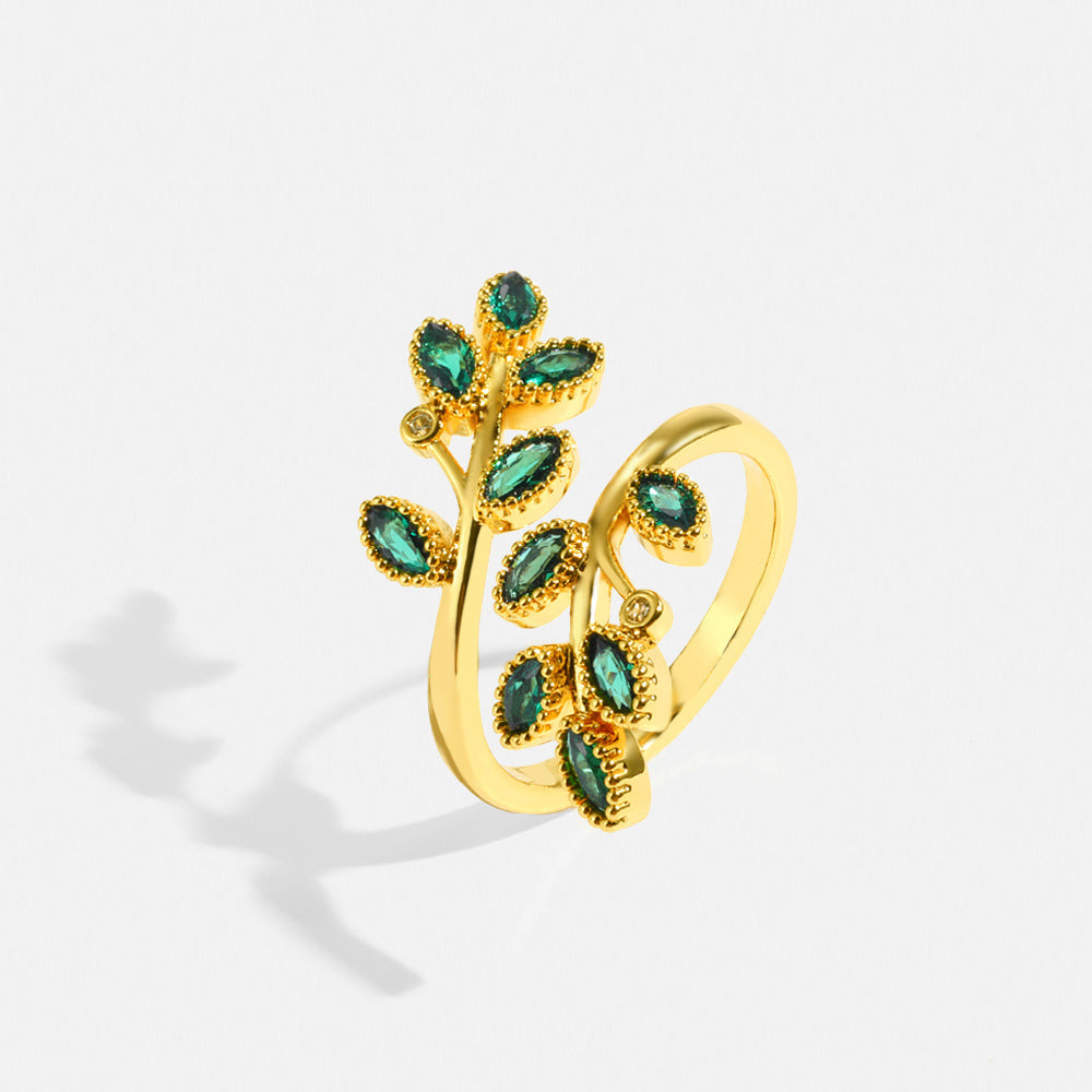 Simple Inlaid Zircon Leaf Cross Ring – Adjustable Fashion Jewelry Brand: aeac