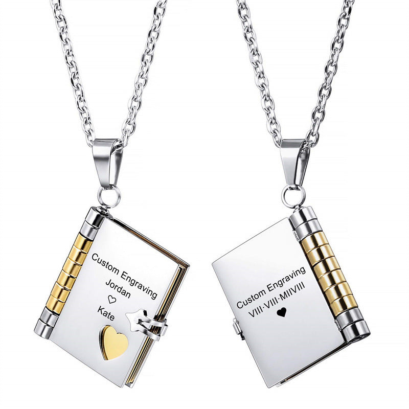 Stainless Steel Couple Book Pendant Necklace With Love Brand: aeac