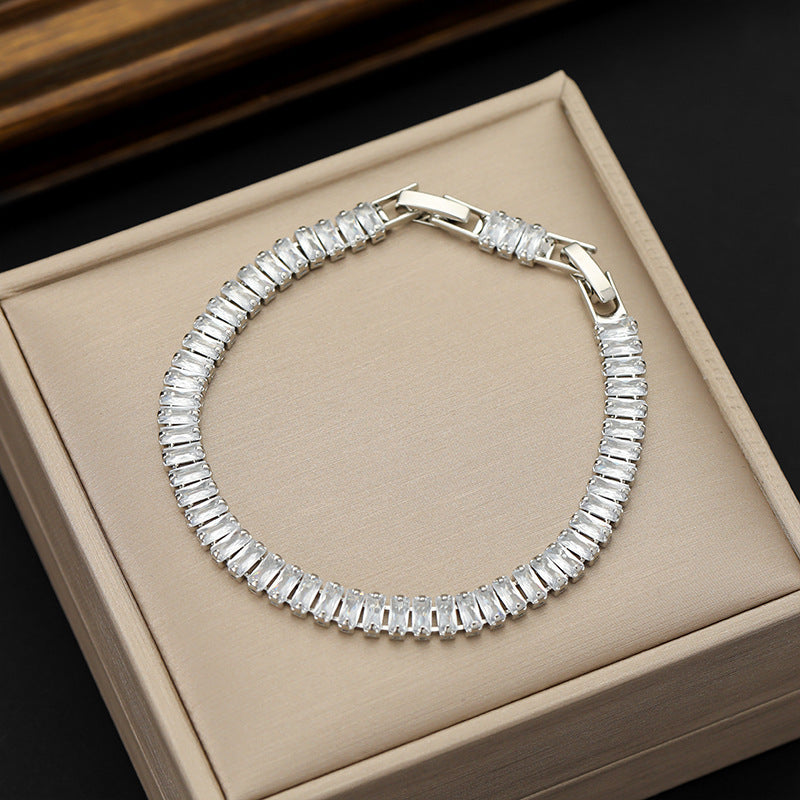 Rectangular Zircon Bracelet Extended Buckle Adjustable Length Tennis Chain Brand: aeac