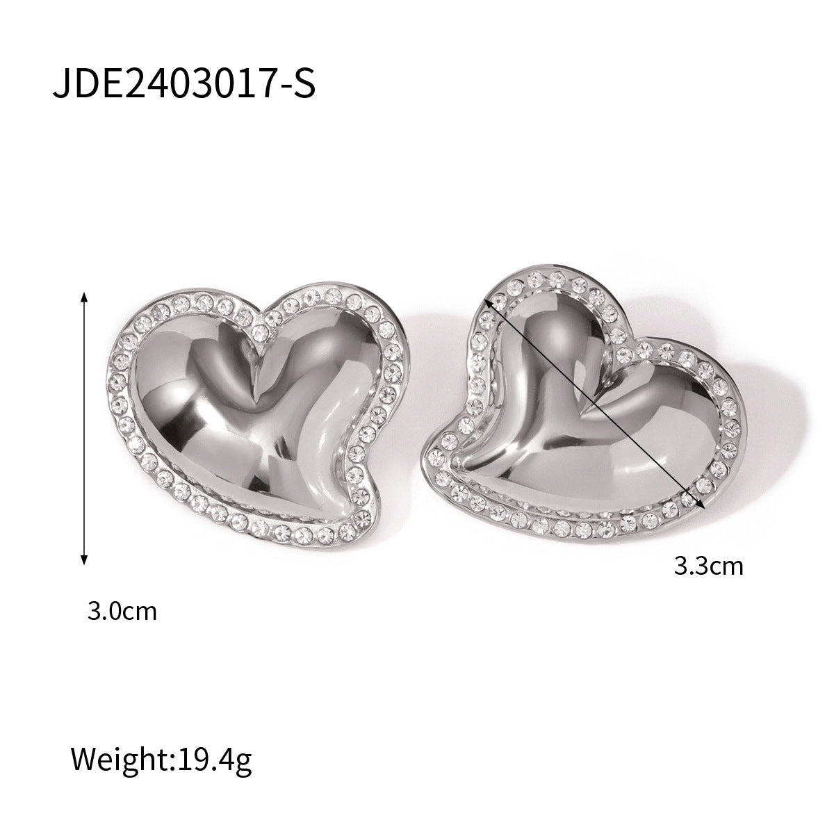 Stainless Steel Inlaid Rhinestone Twisted Heart-shaped Earrings Brand: aeac