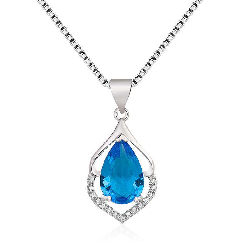 European And American Style New Colored Gems Water Drop Pendant Clavicle Chain Brand: aeac