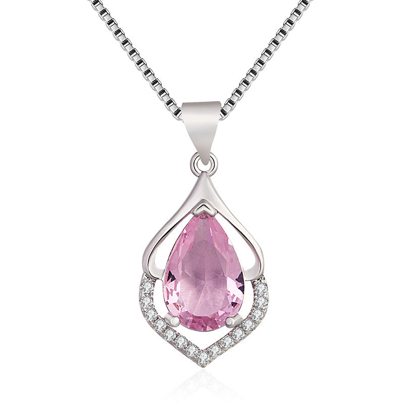 European And American Style New Colored Gems Water Drop Pendant Clavicle Chain Brand: aeac