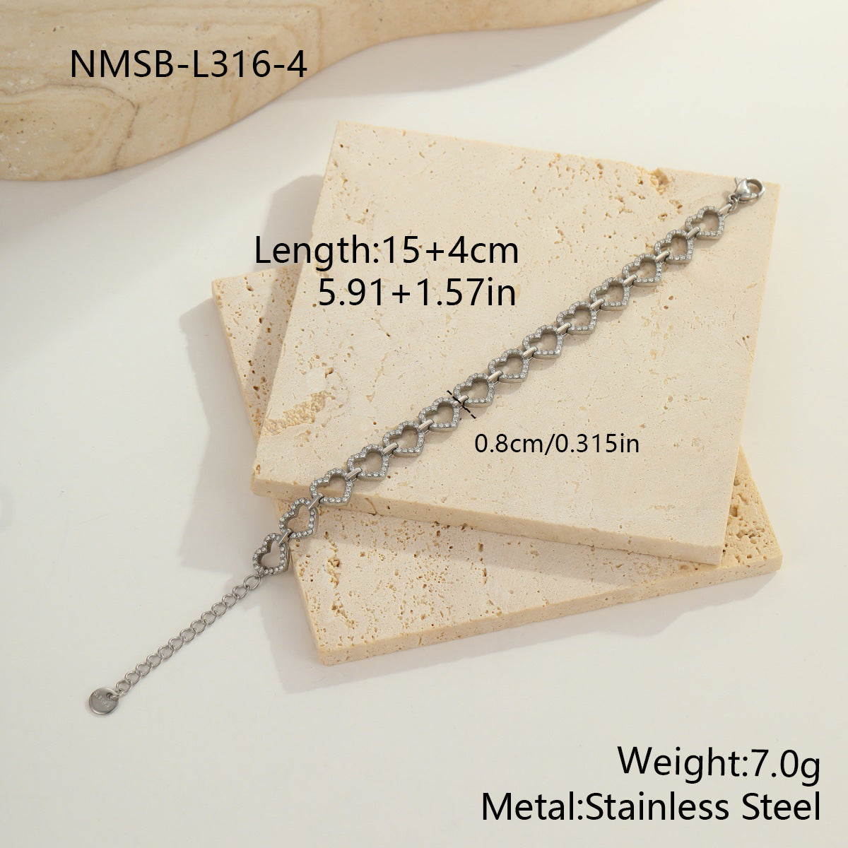 Color-Protecting Stainless Steel Round Heart Zircon Bracelet Brand: aeac