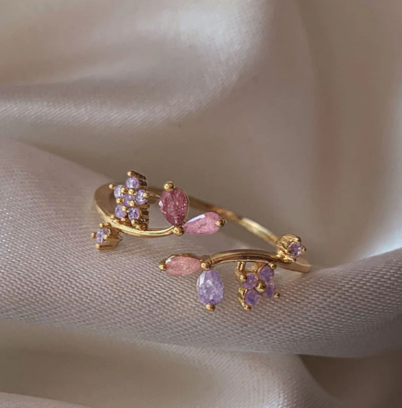 Retro Pink Heart Butterfly Flower Ring – Cute Multi-Element Open Design Brand: aeac