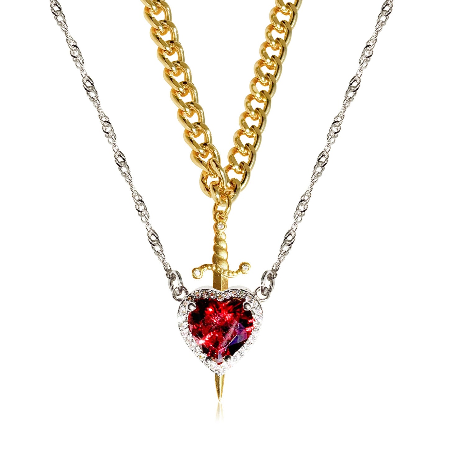 Heart Dagger Couple Necklace – Gothic Punk Red Rhinestone Gift Brand: aeac