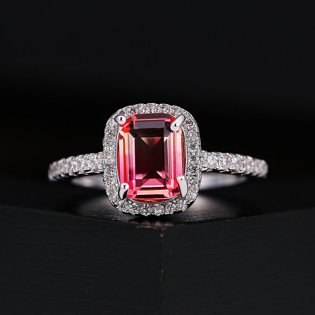 European And American Multi-color Pink Diamond Opal Ring Fashion Inlaid Zircon Simple Brand: aeac