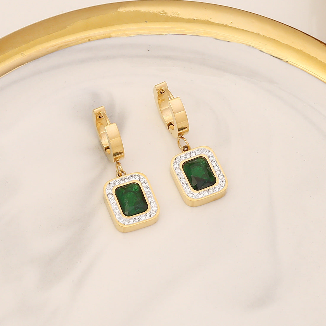 Diamond Emerald Zircon Necklace Stainless Steel Jewelry Set Brand: aeac