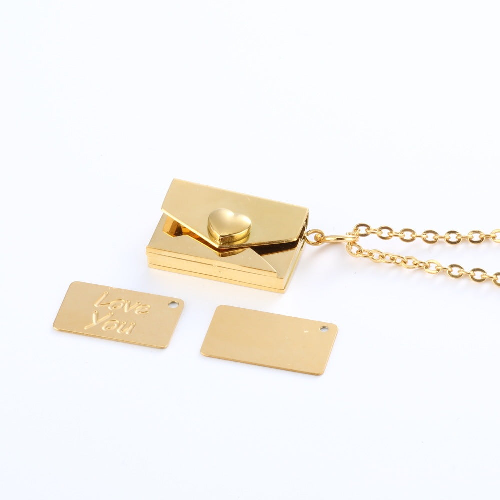 Peach Heart Envelope Necklace Couple Female Secret Hidden Message Pendant Necklace Gift Jewelry Gift Brand: aeac