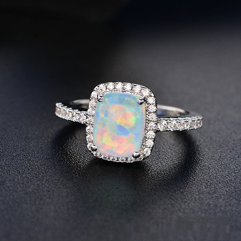 European And American Multi-color Pink Diamond Opal Ring Fashion Inlaid Zircon Simple Brand: aeac