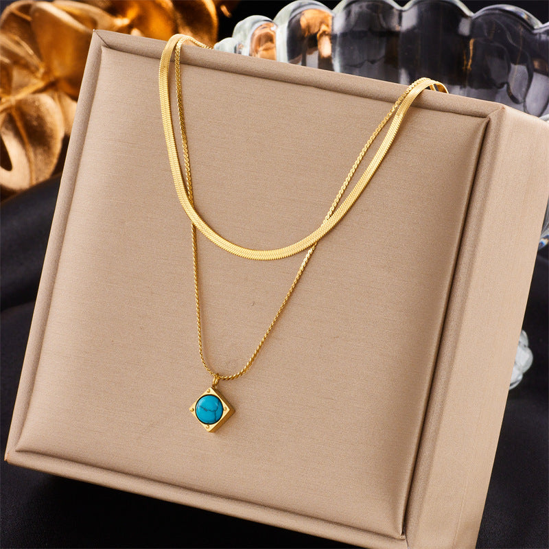 Diamond Square Pendant Titanium Steel Twin Necklace Brand: aeac