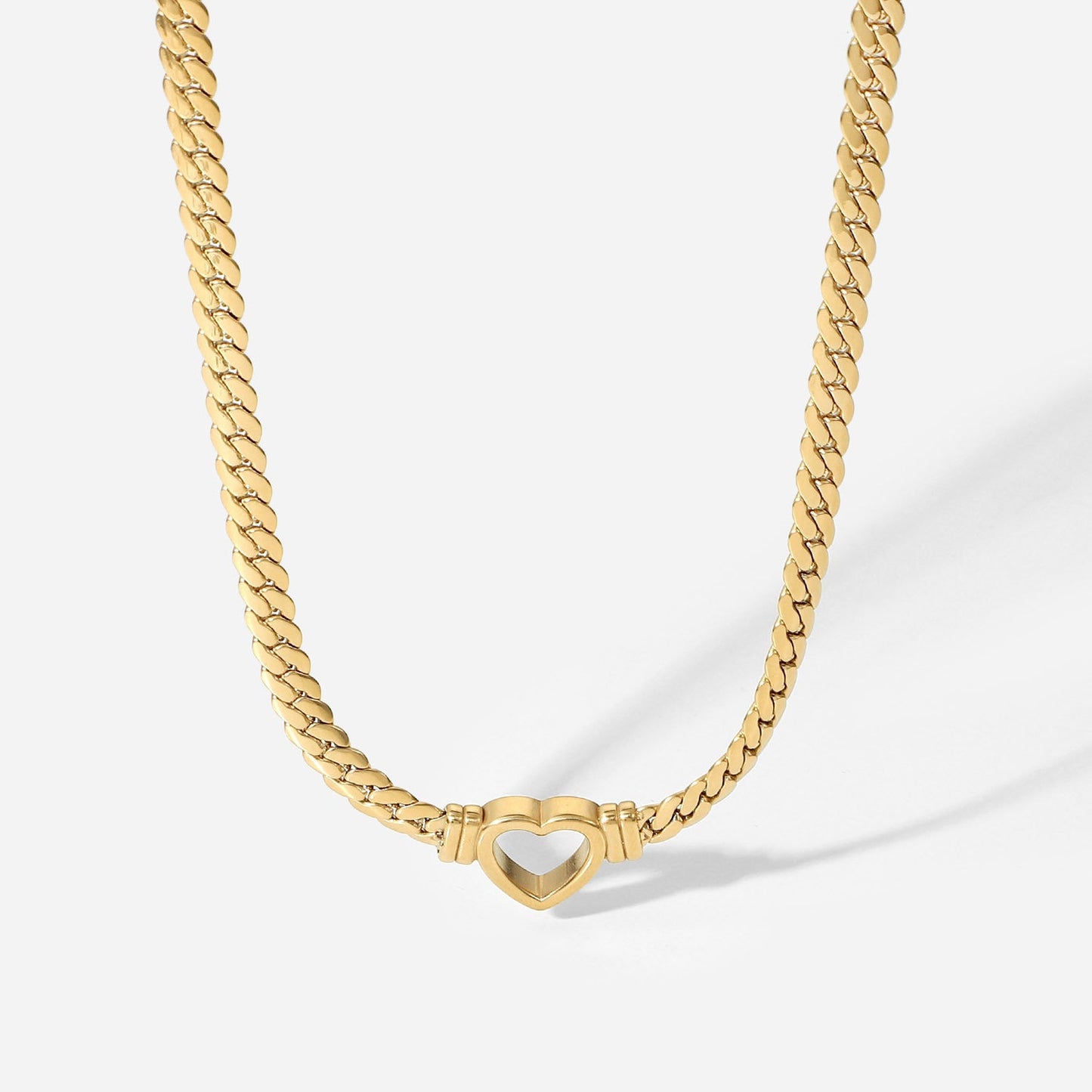 Stainless Steel Cuban Chain Heart Necklace 14K Brand: aeac