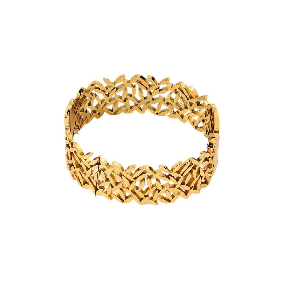 Creative Trend Wide Version Hollow Leaves Couples Openings Bracelet Jewelry Brand: aeac