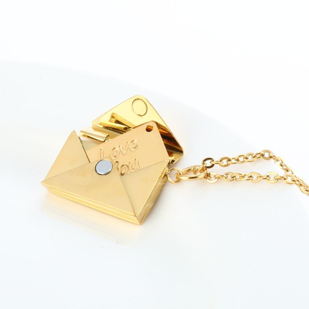 Peach Heart Envelope Necklace Couple Female Secret Hidden Message Pendant Necklace Gift Jewelry Gift Brand: aeac