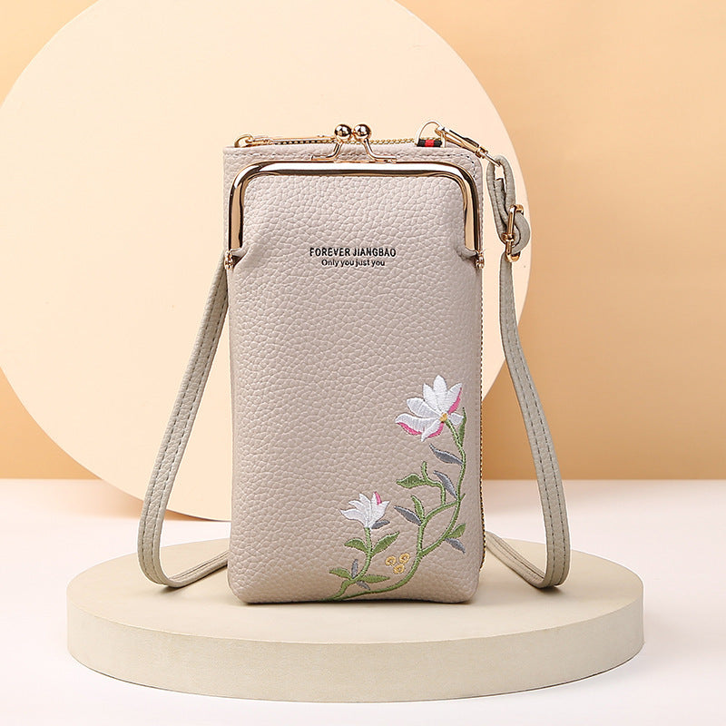 Flower Embroidery Phone Bag With Lock Buckle Outdoor Long Wallet Fashion Shoulder And Crossbody Bags Brand: aeac
