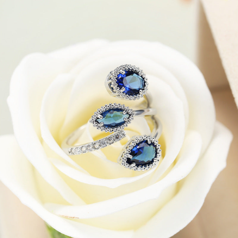 Water Drop Blue Zircon Open Copper Ring Brand: aeac