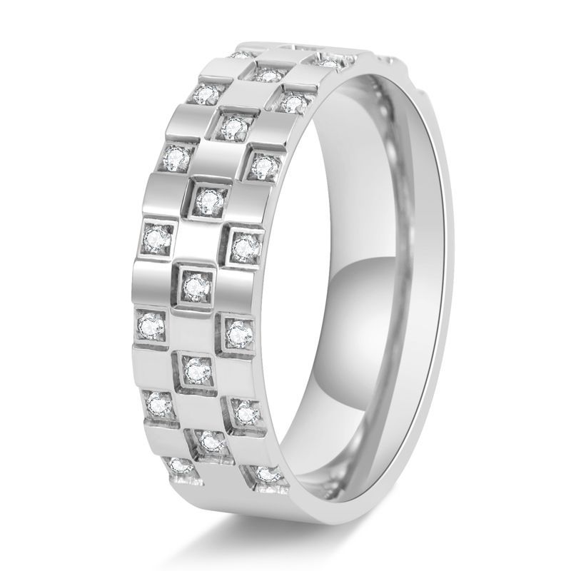 Neutral-style Titanium Steel Ring With A Checkered Zircon Inlay Brand: aeac