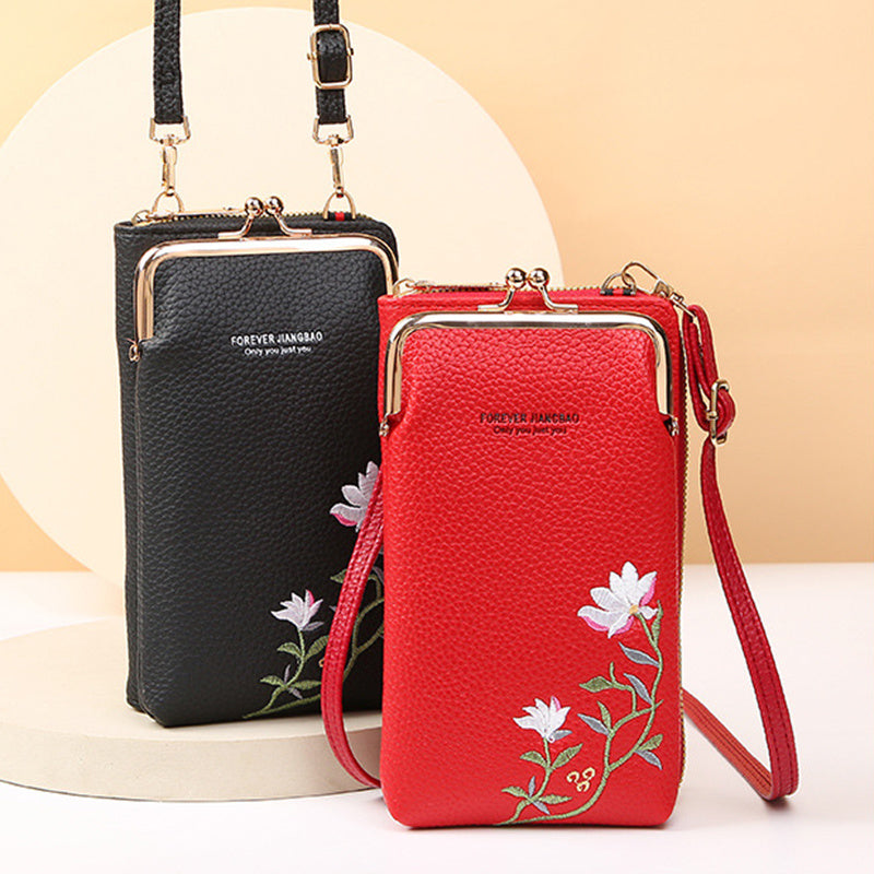 Flower Embroidery Phone Bag With Lock Buckle Outdoor Long Wallet Fashion Shoulder And Crossbody Bags Brand: aeac