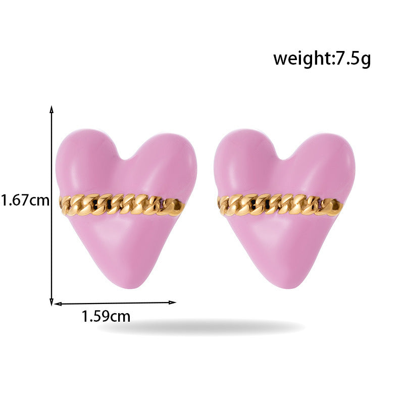 Titanium Steel Oil Painting Heart-shaped Round Stainless Steel Earrings Brand: aeac