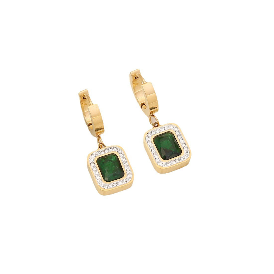 Diamond Emerald Zircon Necklace Stainless Steel Jewelry Set Brand: aeac
