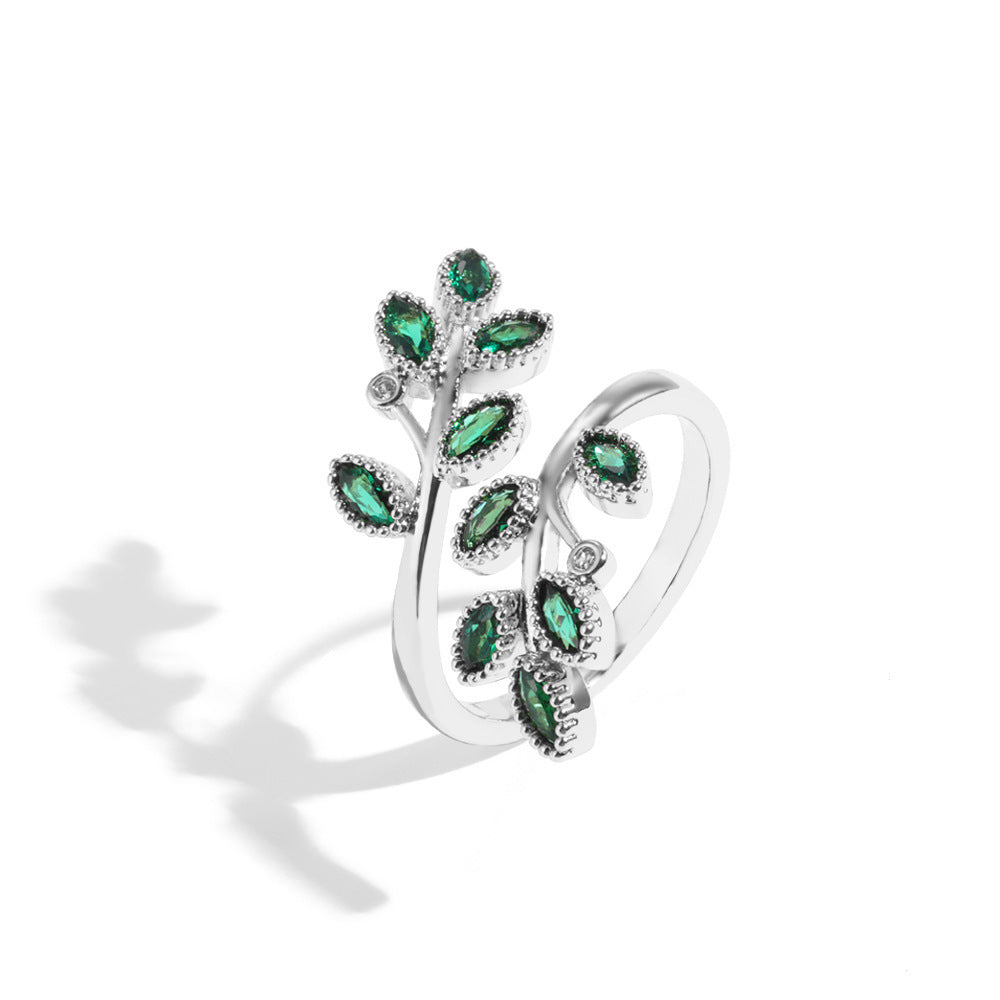 Simple Inlaid Zircon Leaf Cross Ring – Adjustable Fashion Jewelry Brand: aeac