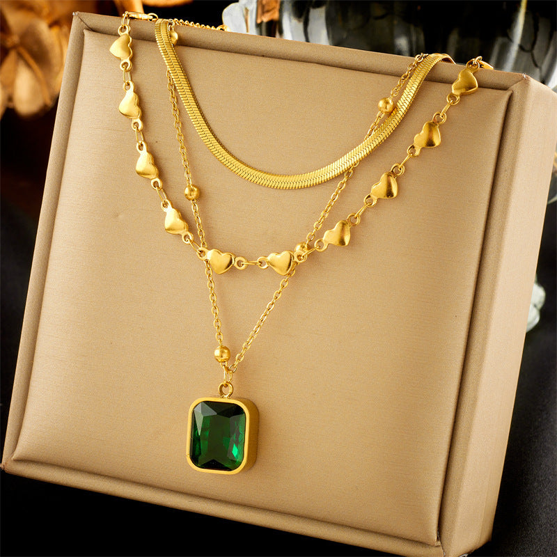Diamond Square Pendant Titanium Steel Twin Necklace Brand: aeac