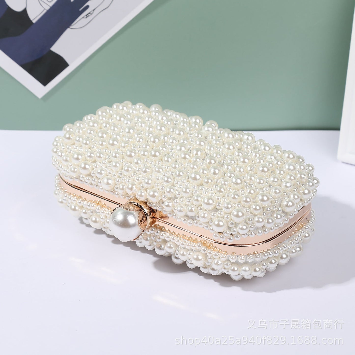 Women's Pearl Dinner Bag Soft Surface Lock Clutch Brand: aeac