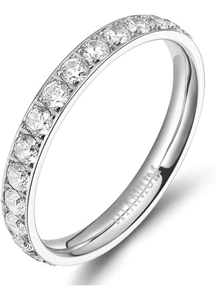 3mm Women's Titanium Steel Alloy Engagement Stainless Steel Ring Square Crystal Zircon Eternal Brand: aeac