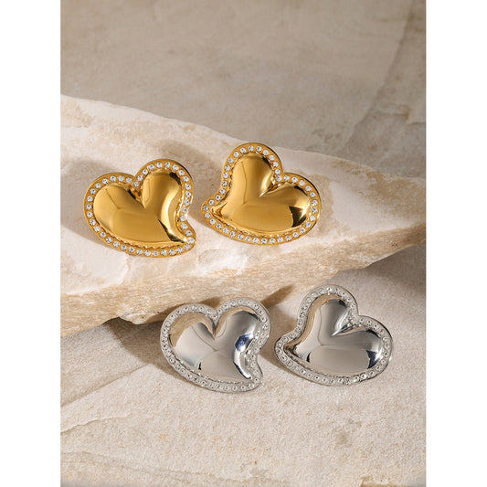 Stainless Steel Inlaid Rhinestone Twisted Heart-shaped Earrings Brand: aeac
