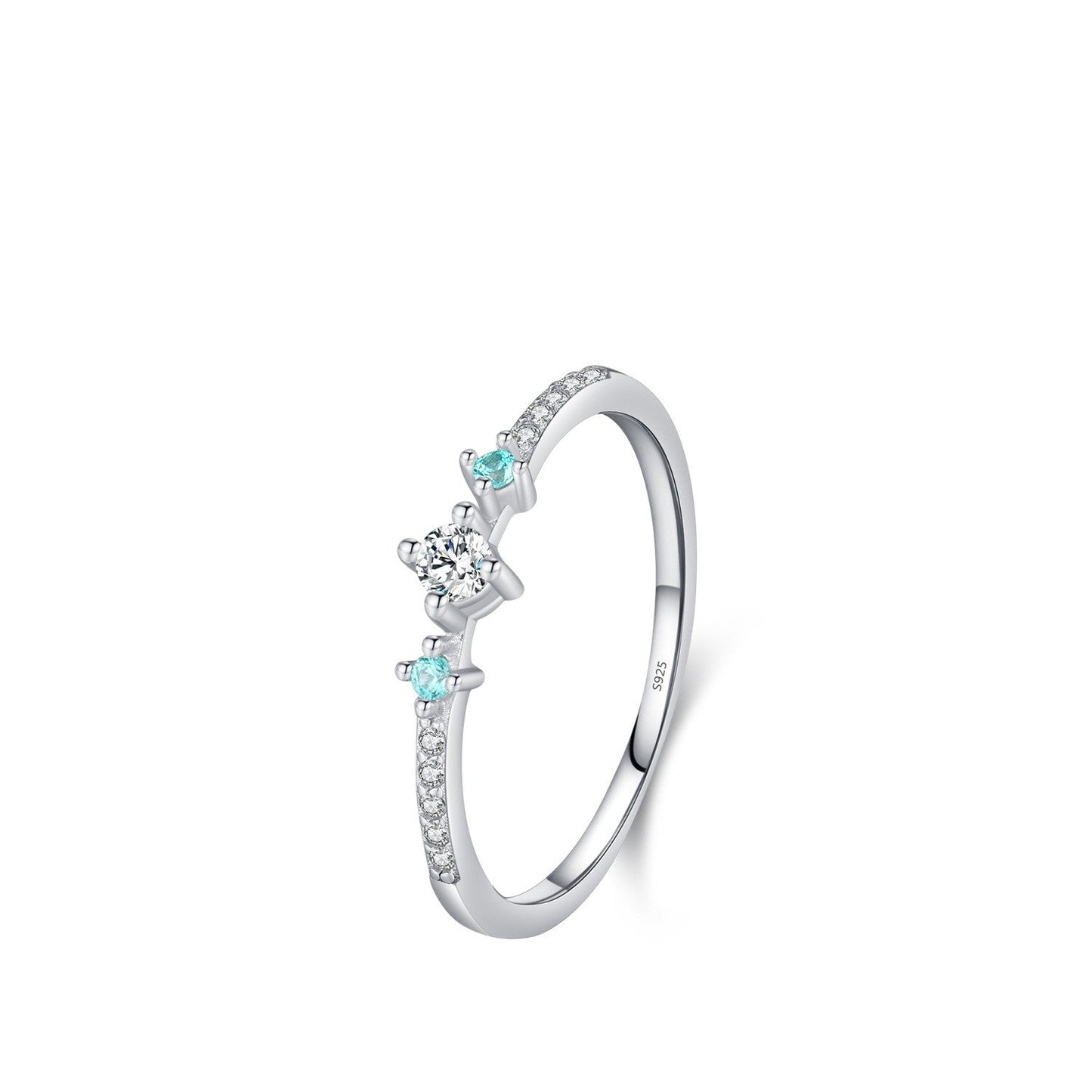 S925 Sterling Silver Temperamental Contrast Color Shining Row Diamond Ring Brand: aeac