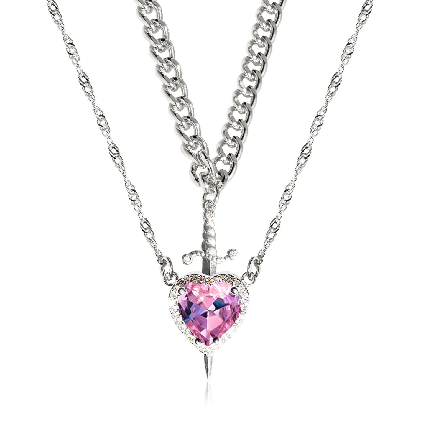 Heart Dagger Couple Necklace – Gothic Punk Red Rhinestone Gift Brand: aeac