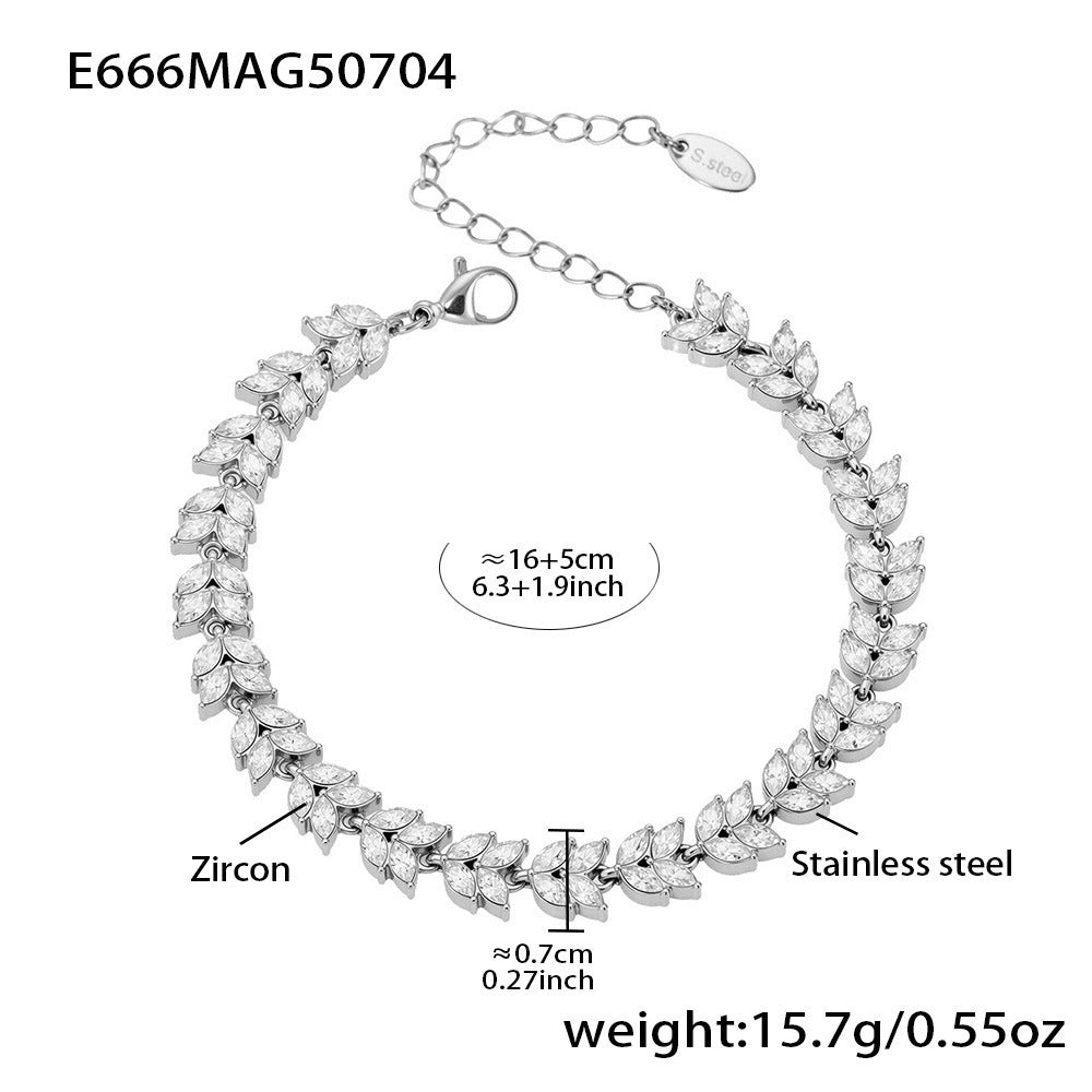 European And American Instagram-style Stainless Steel 5A Zirconia Four-leaf Clover Full Diamond Bracelet Brand: aeac