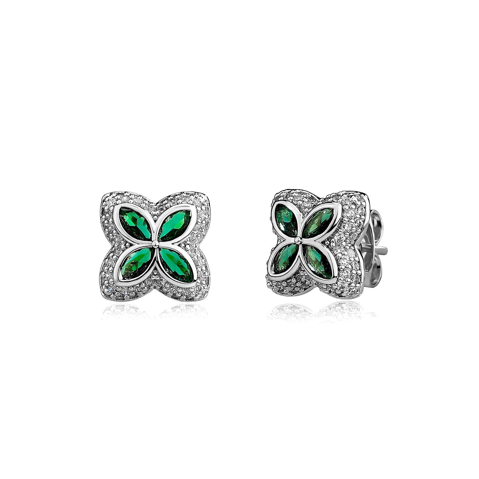 Four-Leaf Clover Full Diamond Inlaid Ear Studs Simple Earrings Brand: aeac