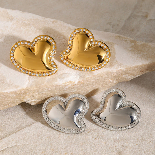 Stainless Steel Inlaid Rhinestone Twisted Heart-shaped Earrings Brand: aeac